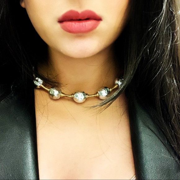 TwoToned Soho Sculptural Bead Wire Collar Necklace - Picture 2 of 5